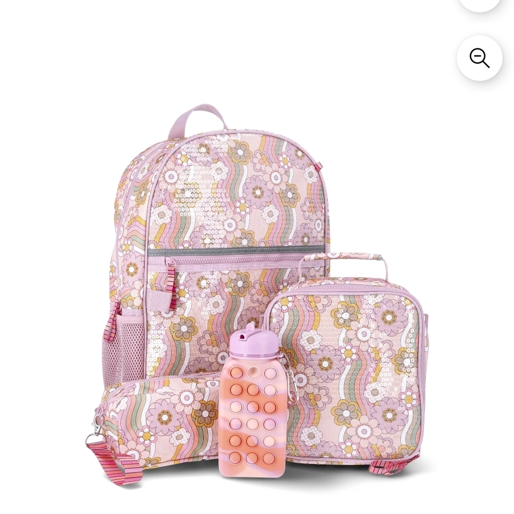 Wonder Nation Floral Kids Backpack Set - Pink and Gold